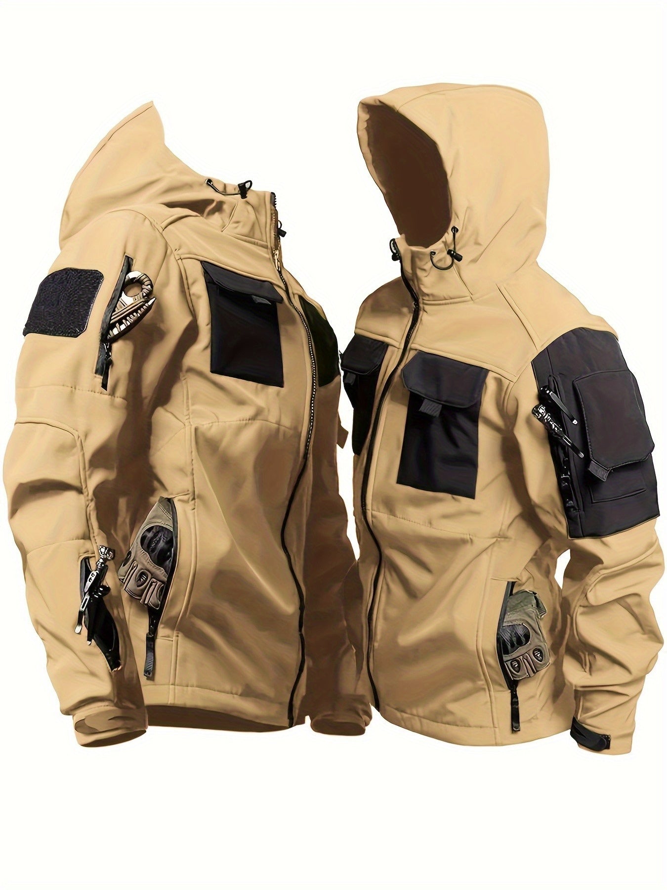 Men's Windproof Soft Shell Jacket with Hood & Pockets Scratch-Resistant Fleece-Lined Outdoor Zip-Up Coat for Hiking Cycling Camping – Lightweight Spring Fall Jacket for Men S M L