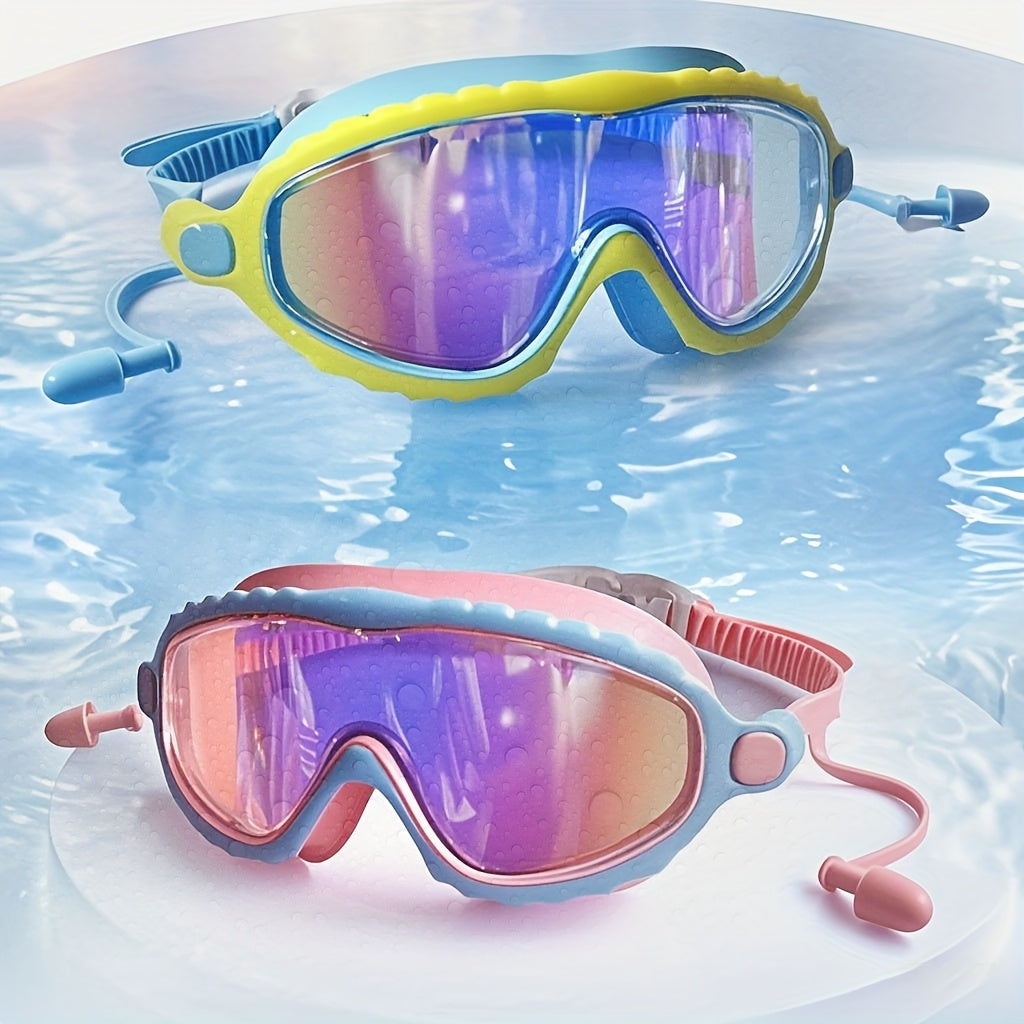 Kids Swim Goggles Anti-Fog Large Lens with Earplugs Waterproof Leak-Proof Swimming Goggles for Children Ages 3-14 Boys Girls Pool Beach Gift