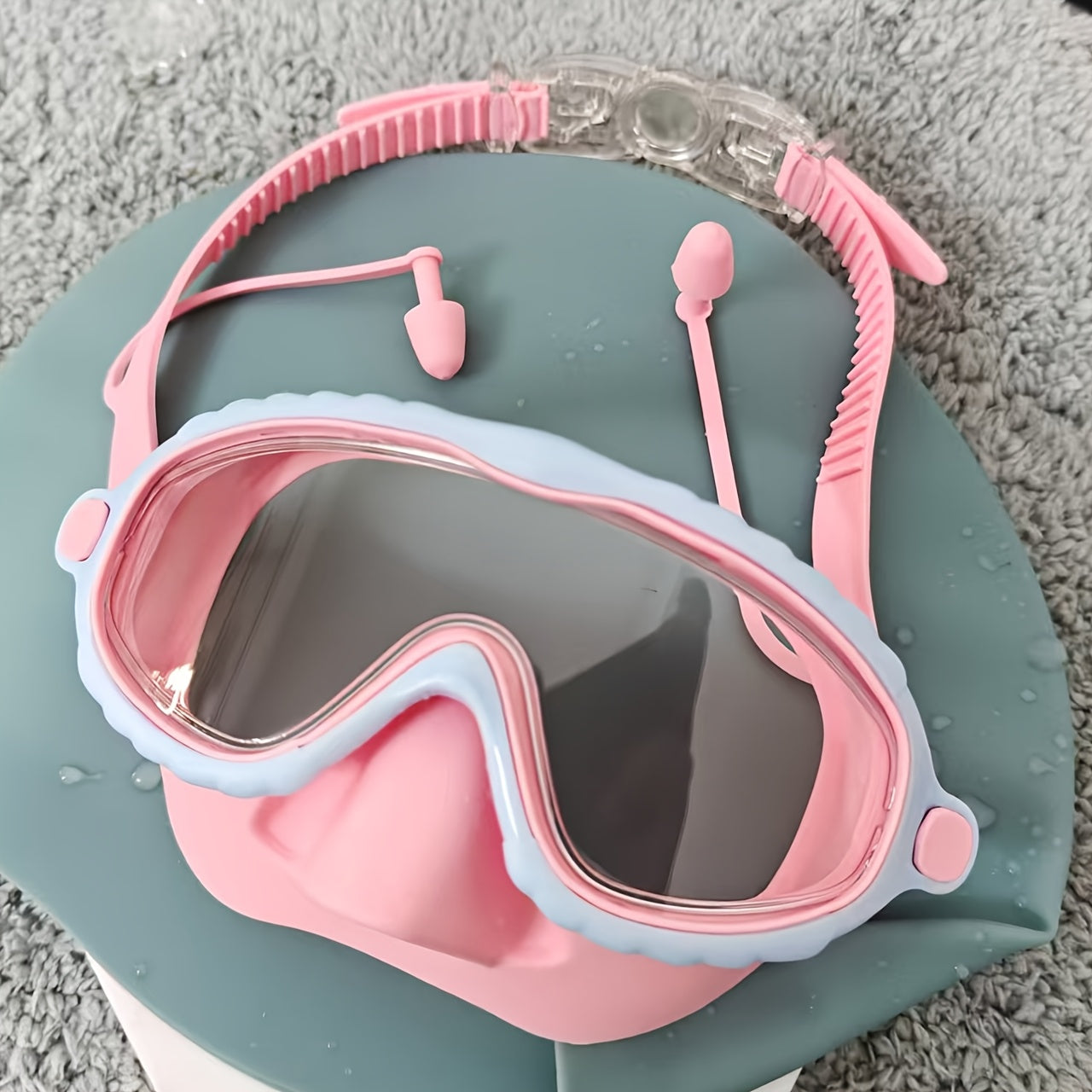 Oversized Anti-Fog Swim Goggles HD Clarity Wide View Silicone Cushion Adjustable Strap for Outdoor Swimming Beach Pool Lake Ocean Adults Men Women Pink Blue