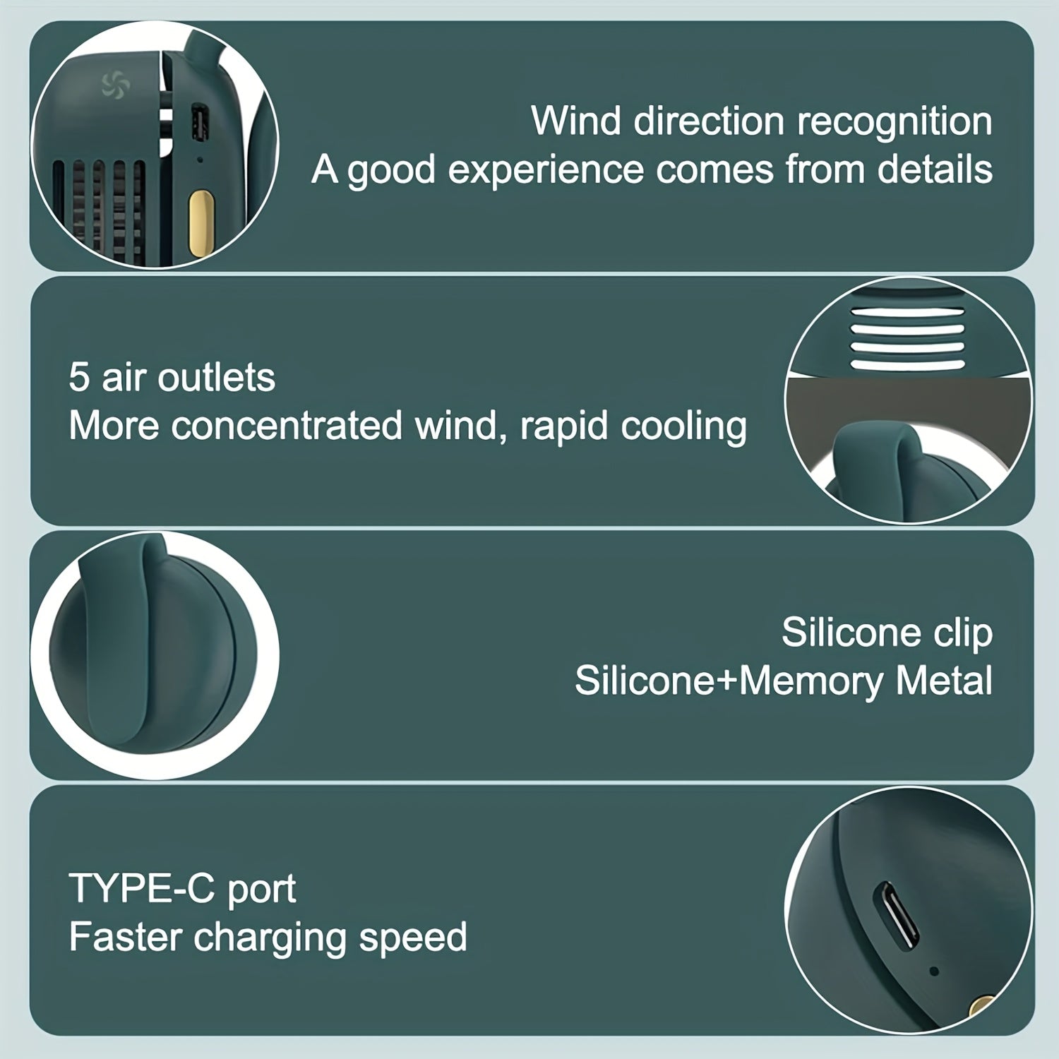 Mini Clip-On Neck Fan Portable Bladeless USB Rechargeable – 3-Speed 360° Silent Cooling Fan for Hiking Camping Travel Golf Fishing Sports Outdoor White Green Pink