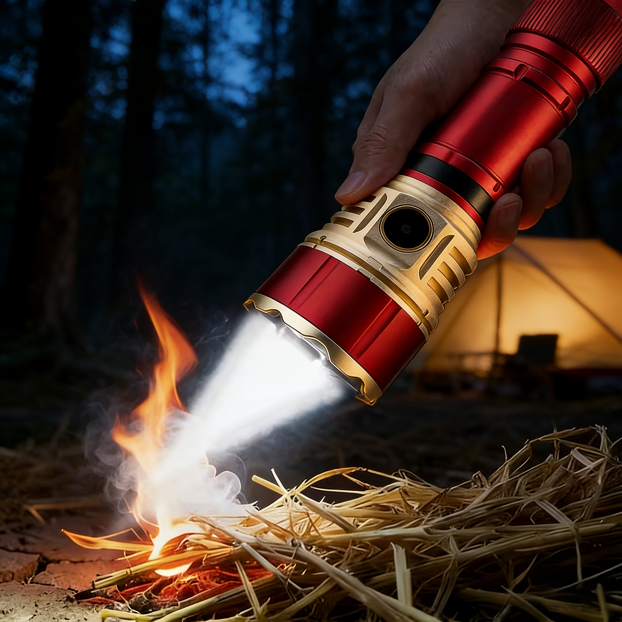 4500 Lumen Tactical Survival Flashlight with Fresnel Lens Fire Starter 1000M Beam 21700 Rechargeable Battery Aluminum Alloy EDC Torch Camping Hiking Emergency Prepper