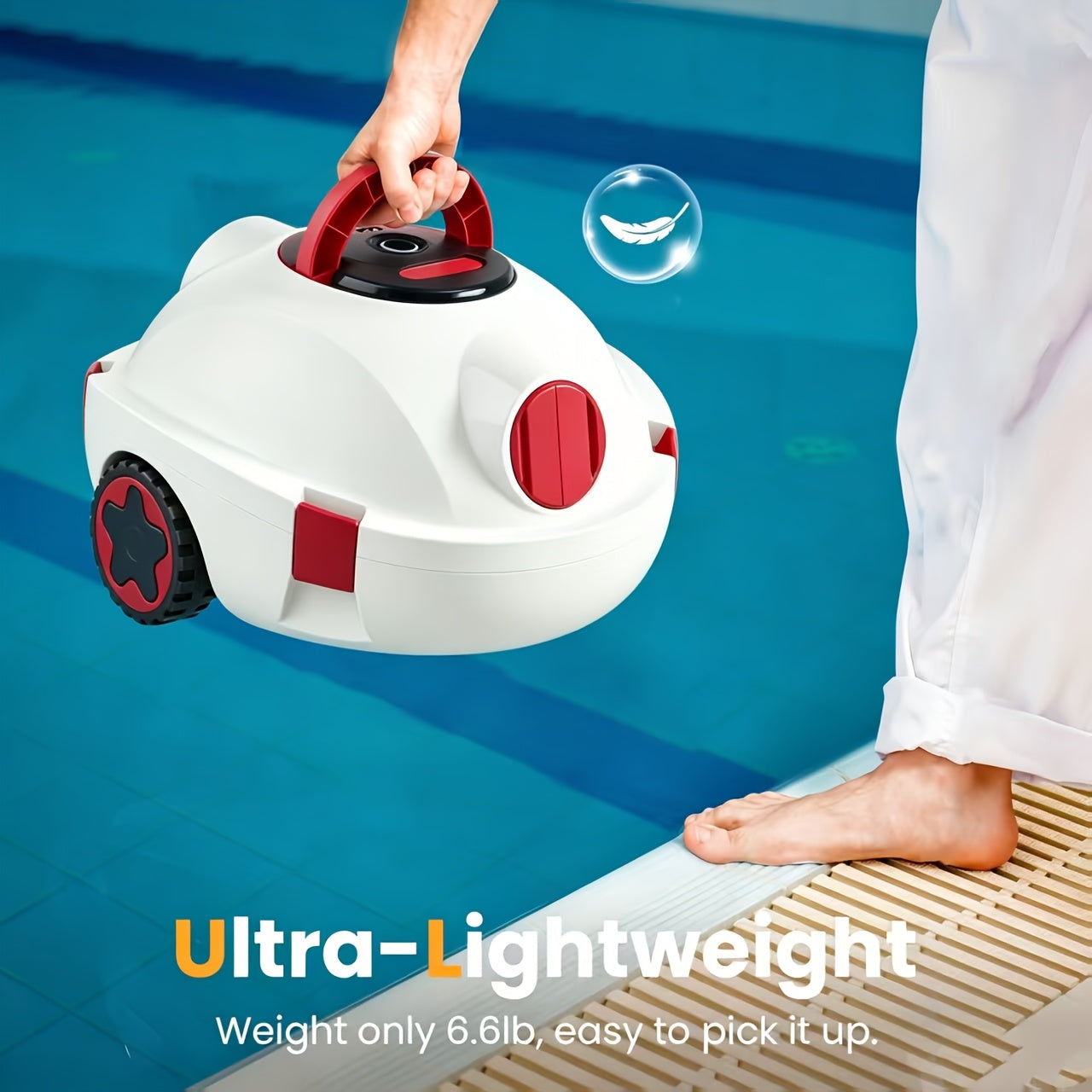Cordless Robotic Pool Cleaner Automatic Vacuum 90 Min Runtime IPX8 Waterproof Self-Parking Lightweight, Robot Pool Cleaner for Flat Above Ground In-Ground Pool Up to 65 Ft 1100 Sq Ft