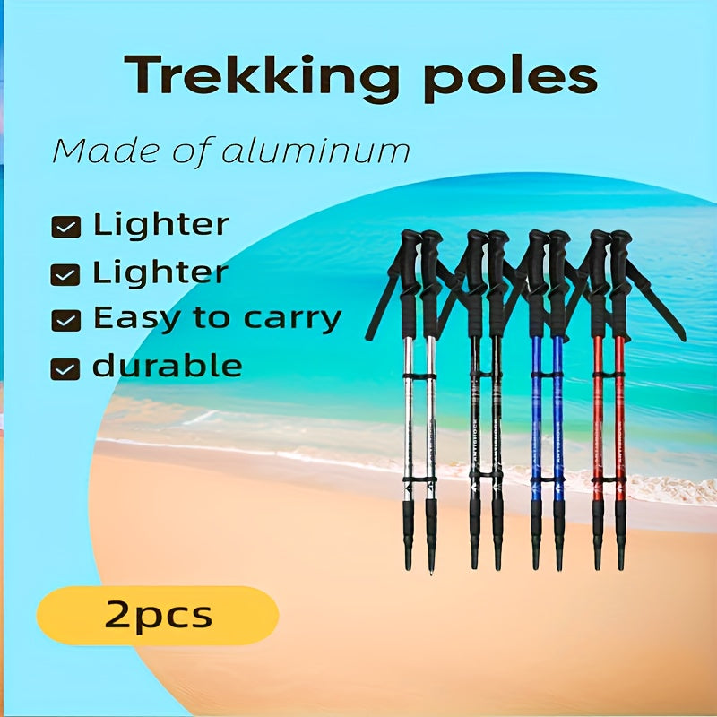 Trekking Poles 2 Pack Aluminum Alloy Adjustable Collapsible Hiking Poles Lightweight Walking Sticks for Men Women Hiking Backpacking Mountaineering Trail Walking Silver Blue Red