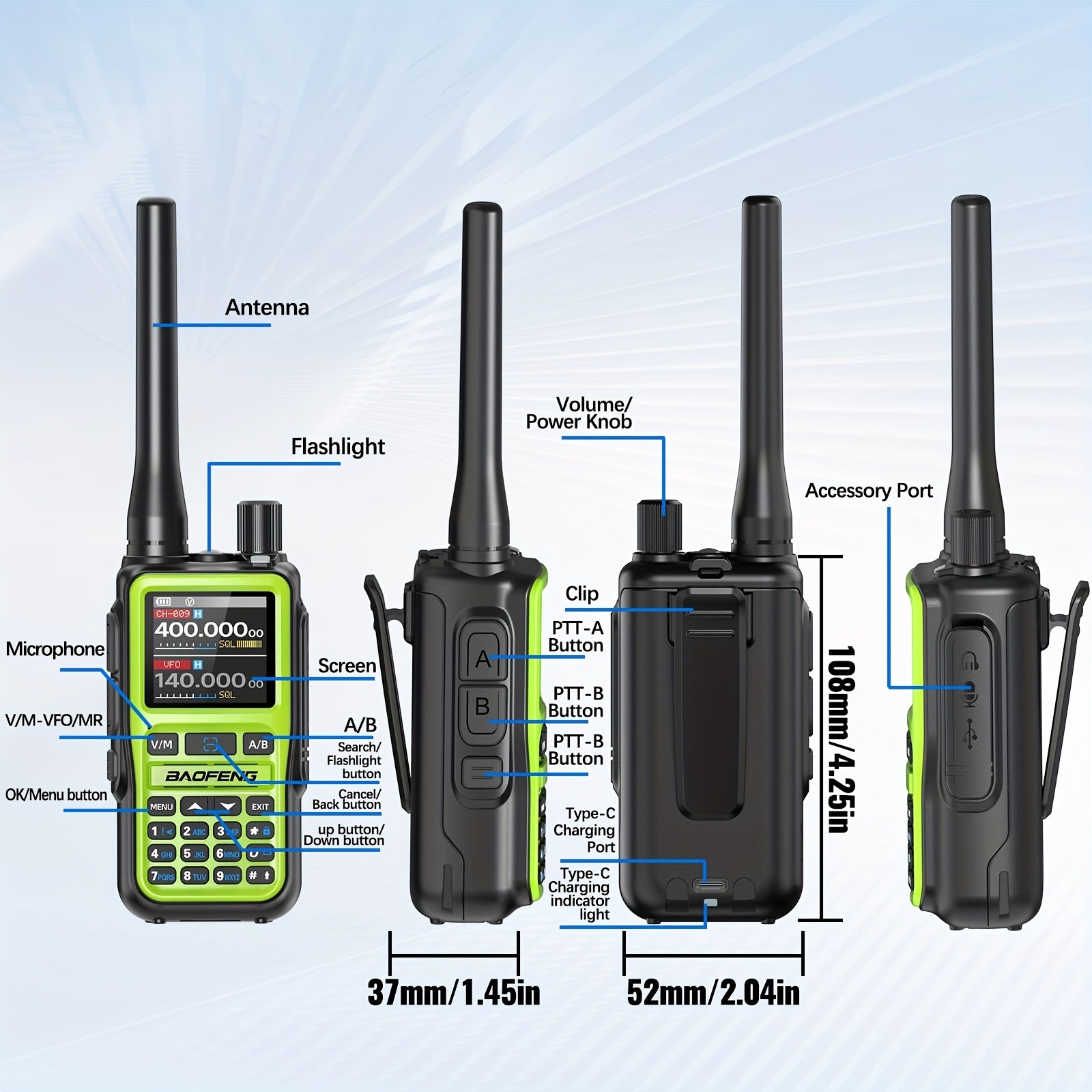 Baofeng UV-5R Mini Ham Radio 2 Pack Long Range Two Way Radio 999CH NOAA Weather Walkie Talkies USB-C Rechargeable Dual PTT APP Programming for Hunting Fishing Skiing Camping Survival