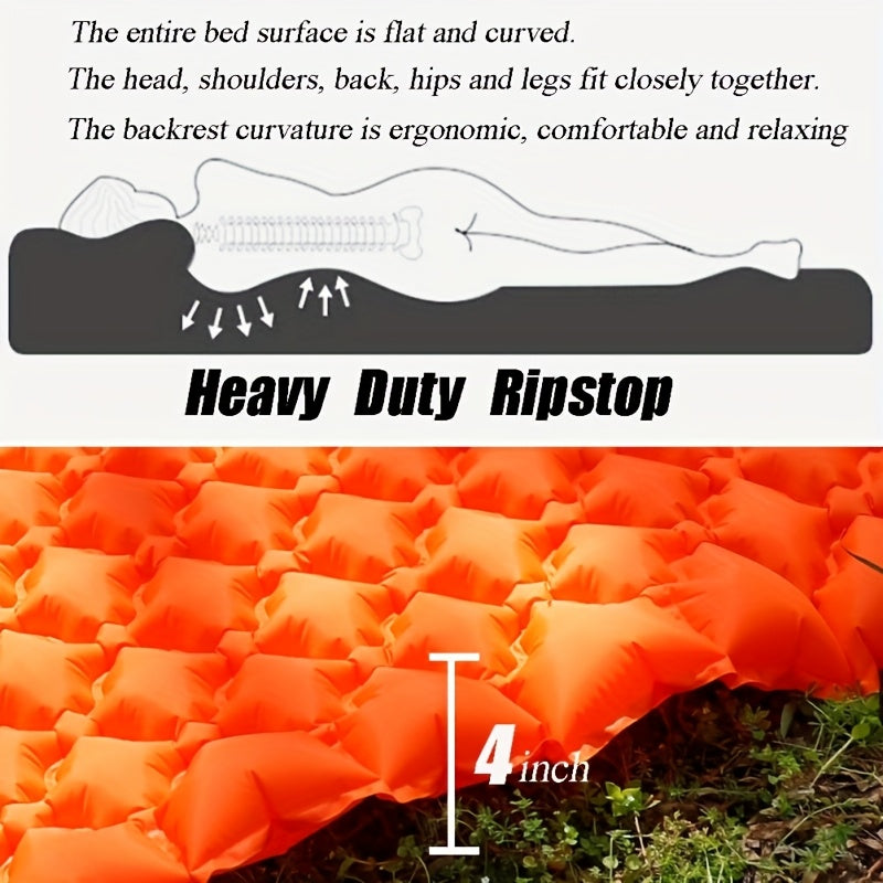 Inflatable Camping Sleeping Pad – Ultralight Nylon TPU with Built-In Pump, Single & Double Size, Self-Inflating Option for Backpacking, Hiking, Tent & Travel, Orange & Blue