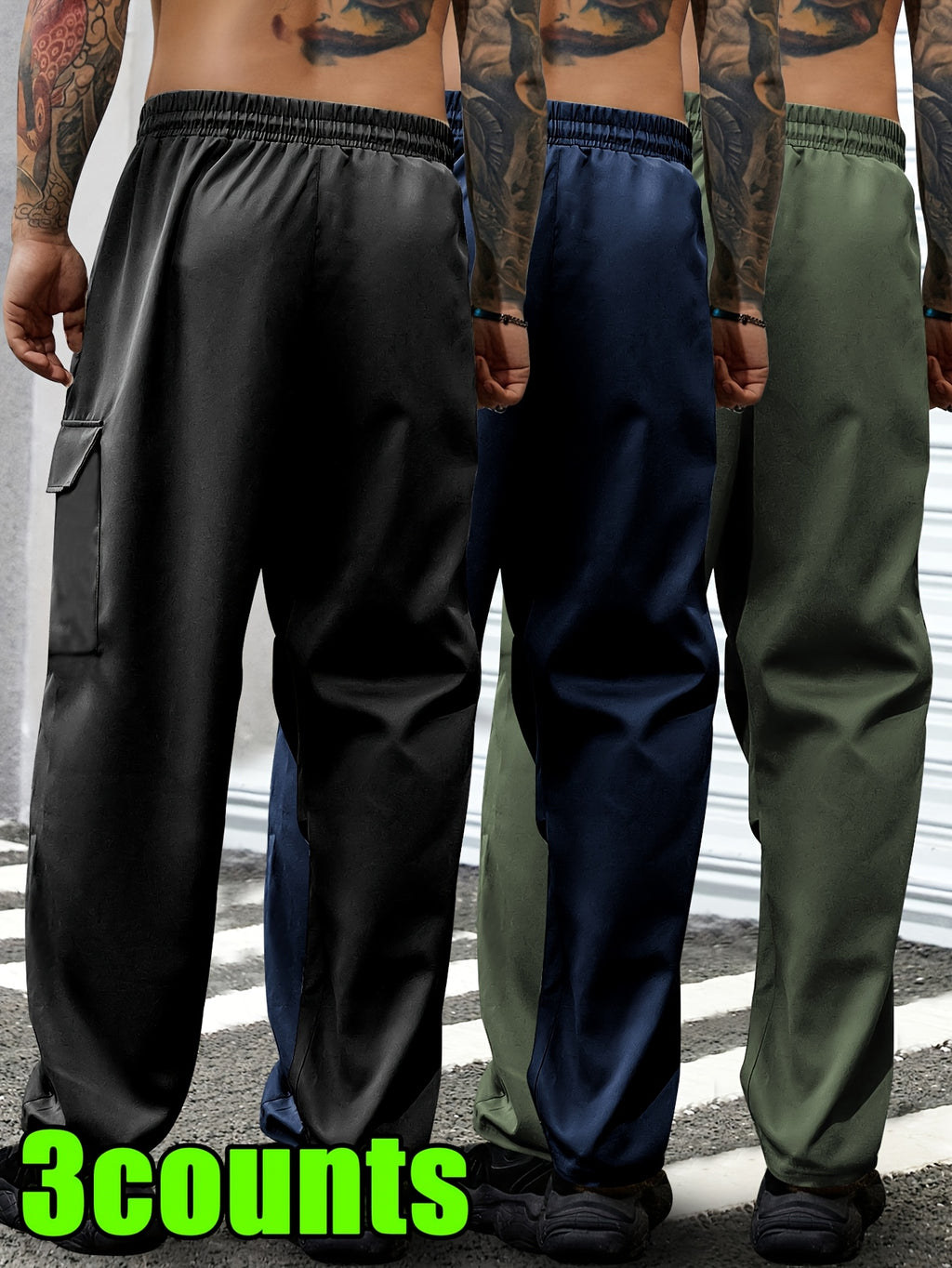 Men's Lightweight Cargo Pants with Drawstring & Elastic Waist – Multi Zipper & Side Pockets, Breathable Regular Fit for Hiking, Camping & Casual Outdoor Wear, S-XXXL