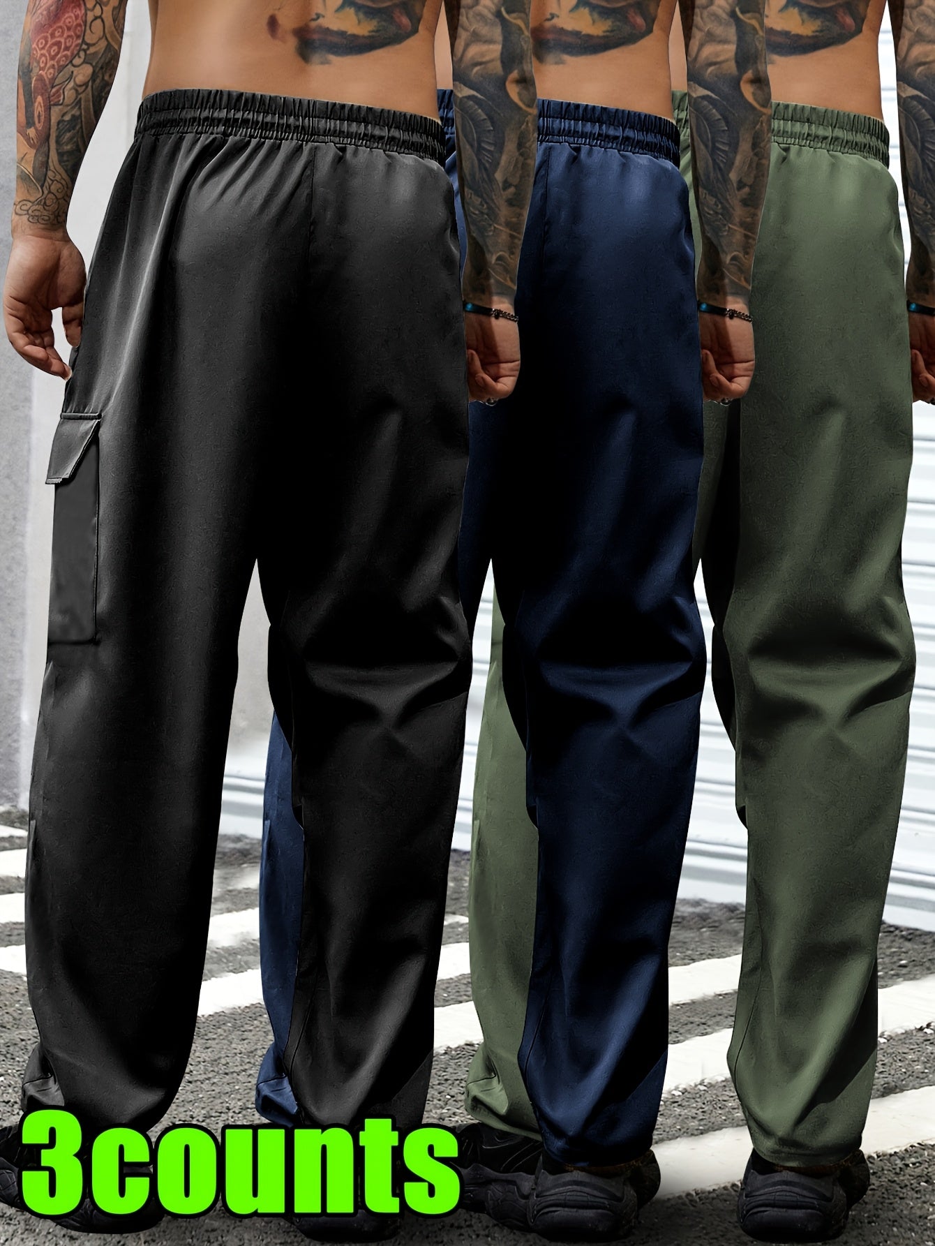 Men's Lightweight Cargo Pants with Drawstring & Elastic Waist – Multi Zipper & Side Pockets, Breathable Regular Fit for Hiking, Camping & Casual Outdoor Wear, S-XXXL