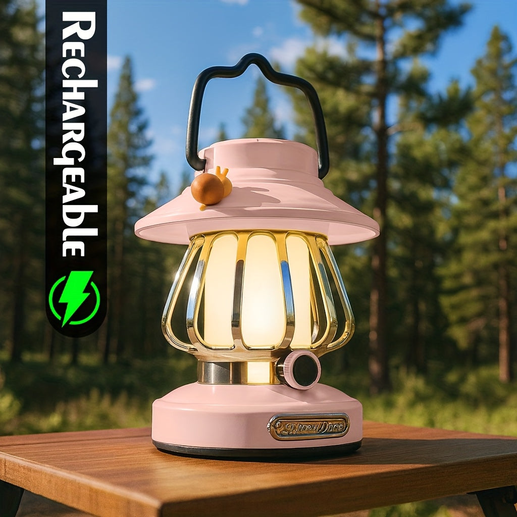 Rechargeable LED Camping Lantern 3-Tone Dimming USB Battery Dual Use - Portable Snail Design Freestanding Camp Light for Outdoor Camping Hiking Emergency - 18650 Battery Green White Pink Purple