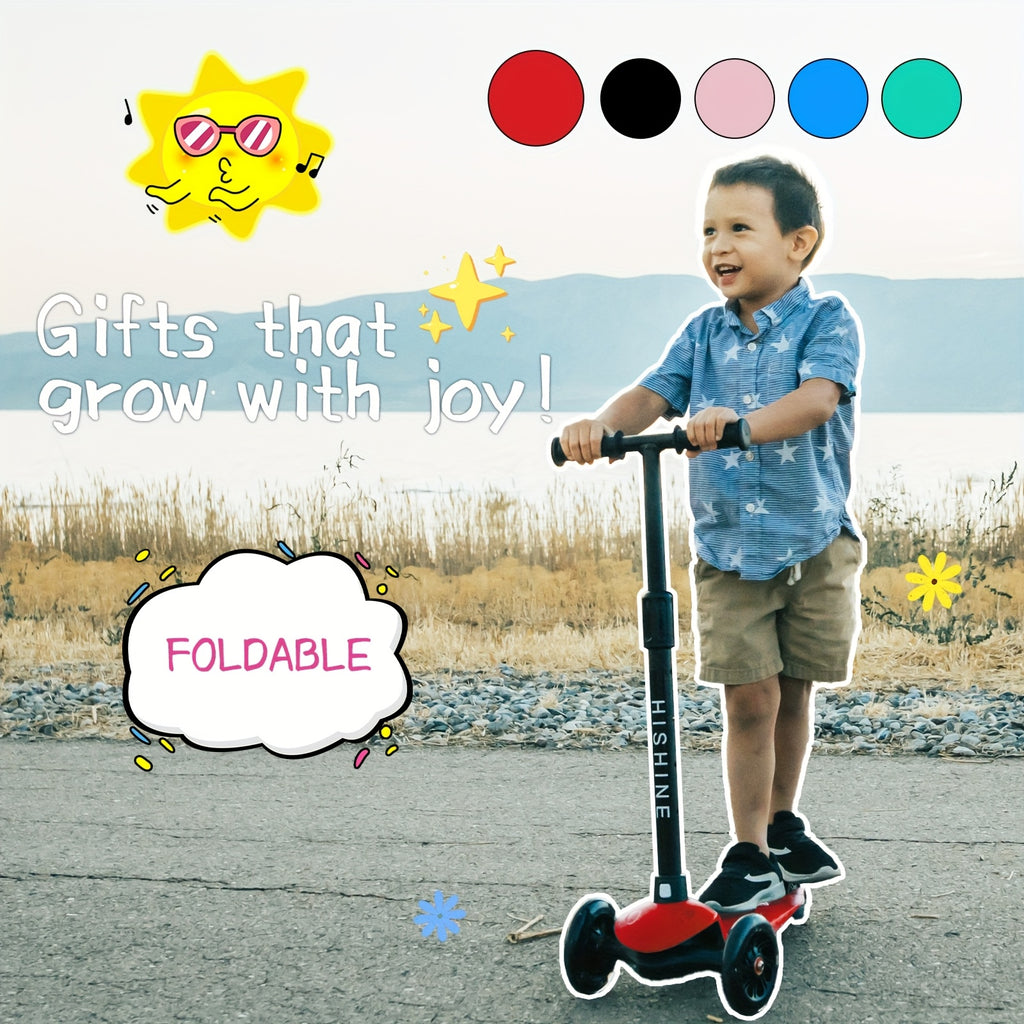 Kids 3-Wheel Scooter Ages 2-5 Adjustable Height Lean to Steer Light Up Wheels Front Brake Double Suspension Toddler Scooter Pink Blue Red Black