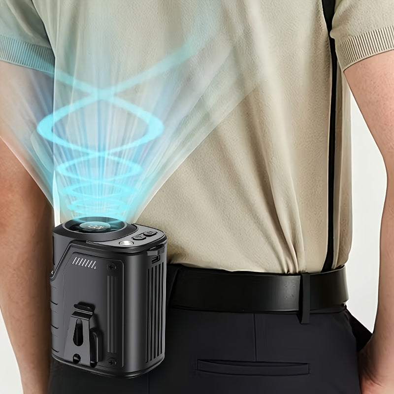 Wearable Fan 4-in-1 Waist & Neck Mounted with Flashlight & USB Charger 3600mAh Rechargeable – Hands-Free Portable Fan for Outdoor Camping Hiking Work