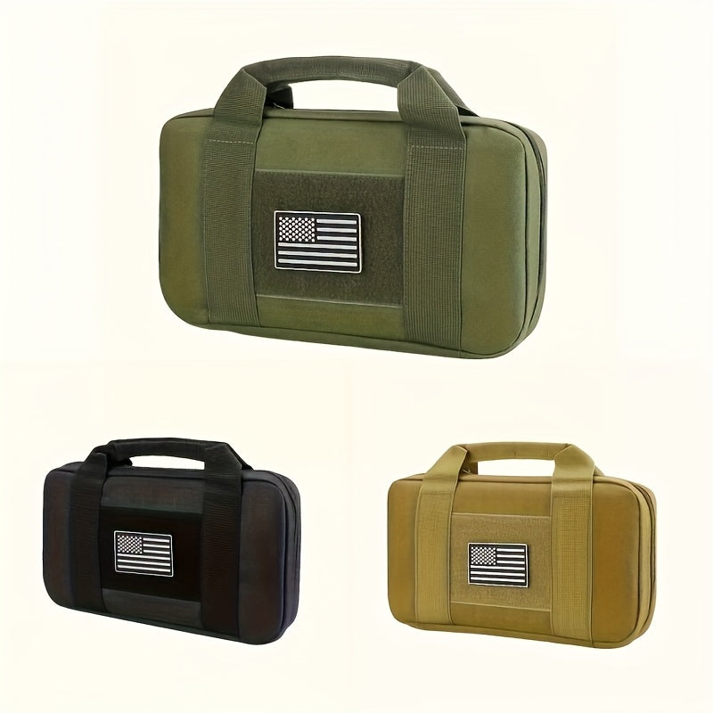 Tactical Pistol Storage Bag with Magazine Slots – Heavy-Duty Polyester Gun Case, Zippered Compartments for Handguns & Rifles, Hunting Shooting Range Travel, Black & Army Green