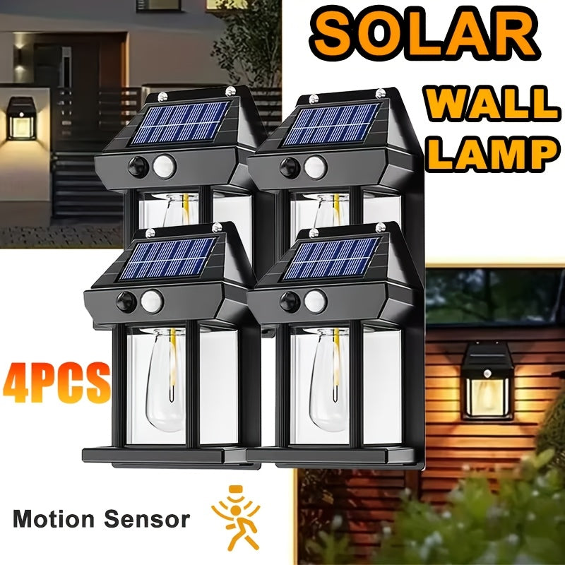 Solar Wall Lights Outdoor Motion Sensor Waterproof Dusk to Dawn 3 Modes – Solar Porch Lights for Terrace Garage Shed Courtyard Fence 2 or 4 Pack