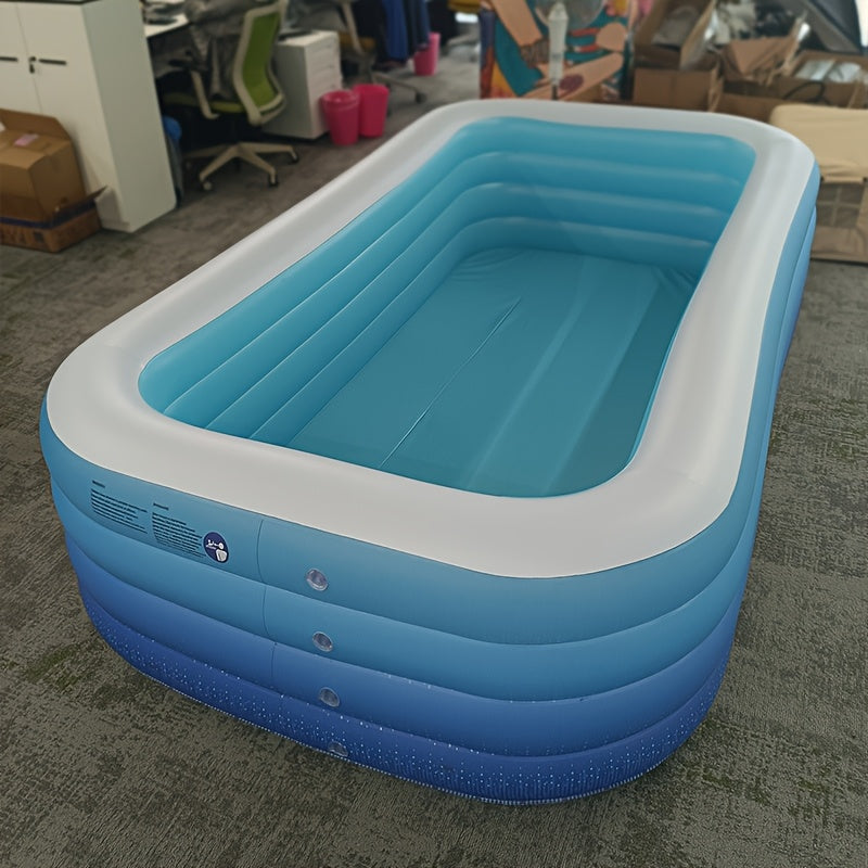 Inflatable Swimming Pool for Adults Thickened 3-4 Layer Foldable Portable Backyard Pool - Above Ground Family Pool for Home Courtyard Outdoor - Navy Blue Sea Blue 70-125 Inch