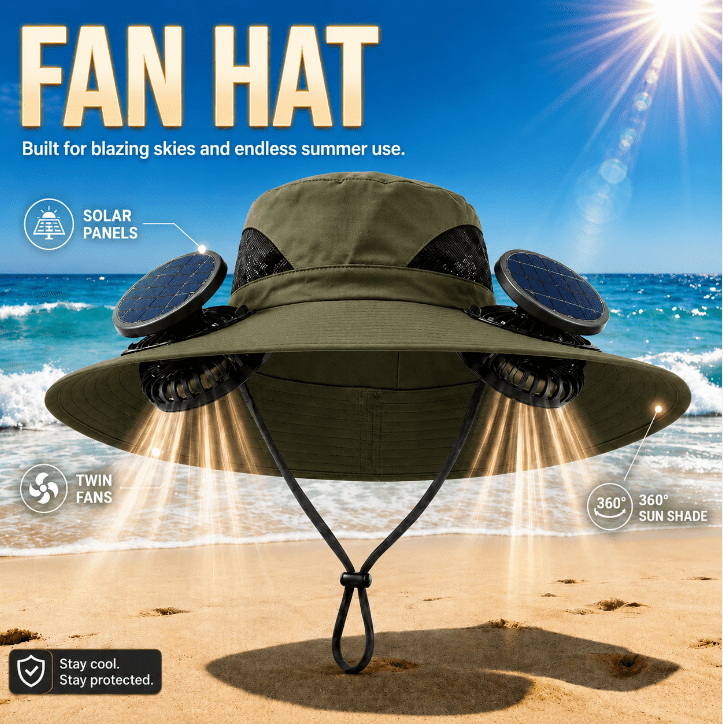 Solar Fan Hat 2 Cooling Fans Wide Brim UV Protection Adjustable – Sun Hat for Men Women Gardening Hiking Travel Outdoor Summer