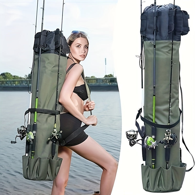 Fishing Rod Bag Large Capacity Foldable Multifunctional Gear Carrier Case with Two Lead Weights Durable Freshwater Saltwater Rod Holder Handbag Fishing Gift