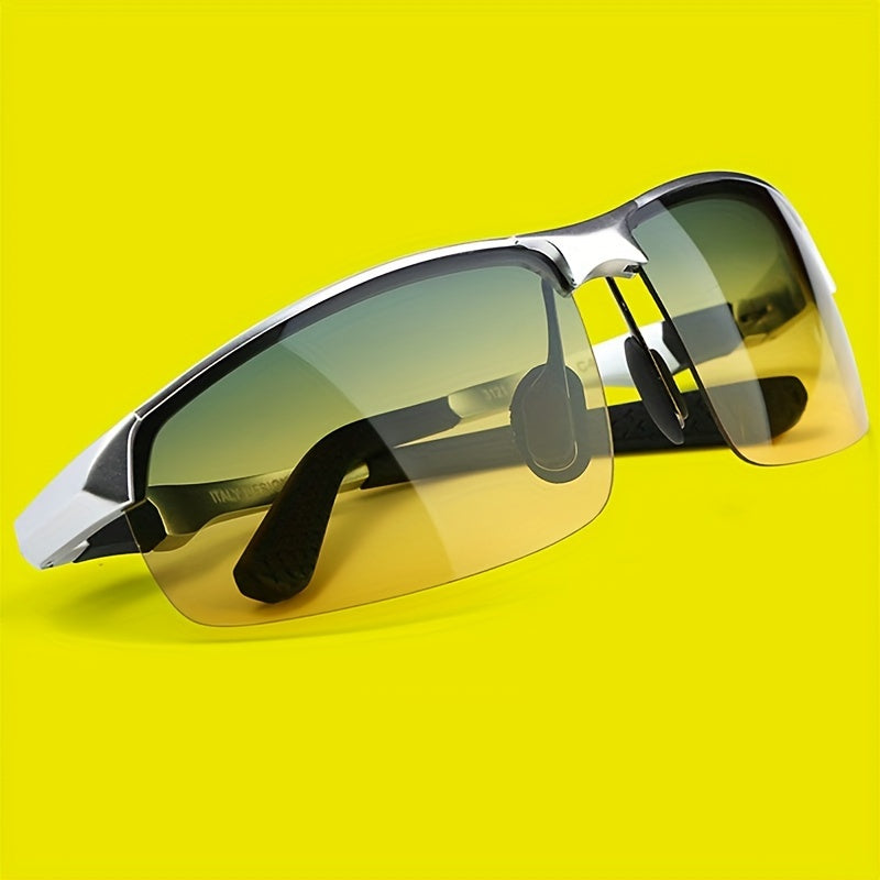 Day & Night Driving Glasses Set – UV400 Anti-Glare Half Frame Sunglasses for Safe Driving, Racing & Outdoor Use | Improves Visibility in Daytime & Nighttime Conditions