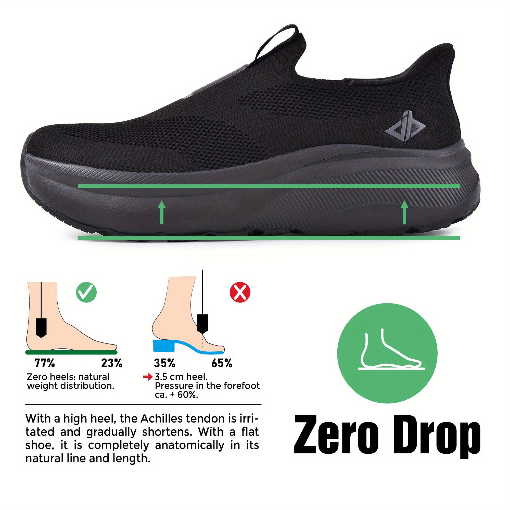 Mens Slip-In Hands Free Sneakers – Wide Toe Box, Arch Support, Orthopedic Walking Shoes with Zero Drop Sole & Metatarsal Pads, US 8-13