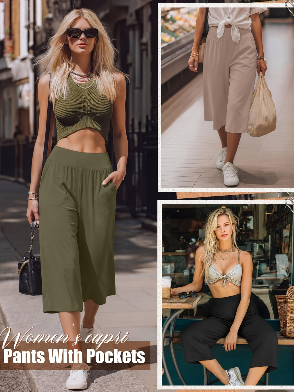 Women's Capri Pants 3 Pack Loose Lounge Joggers Yoga Cropped Sweatpants with Pockets – Elastic Waist Casual Spring Summer Fall