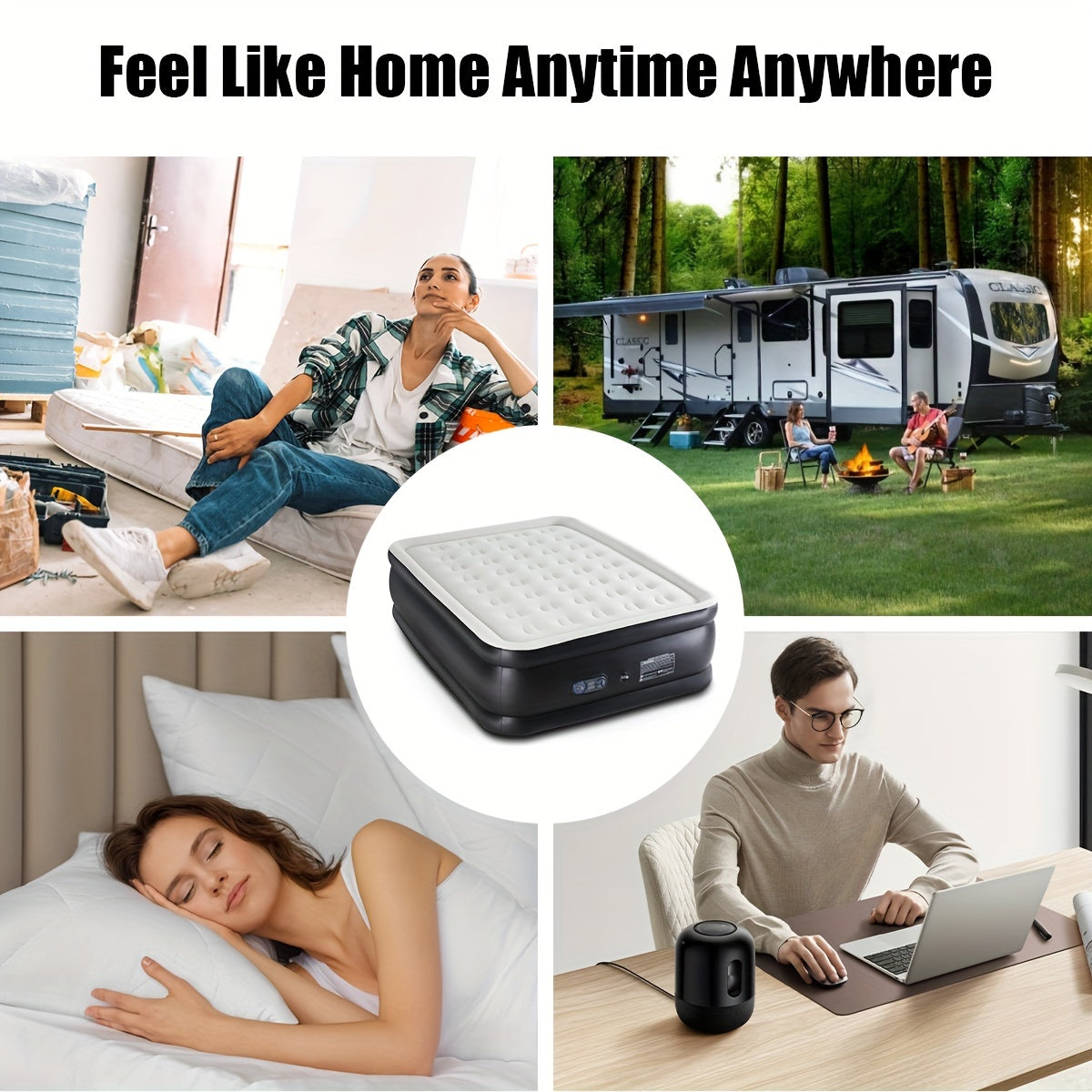 Camping Air Mattress with Pump – Honeycomb Anti-Deformation PVC Inflatable Sleeping Pad, Soft Flocking Top, 2-Person Camp Bed for Backpacking Hiking Outdoor Adventures, Multiple Sizes