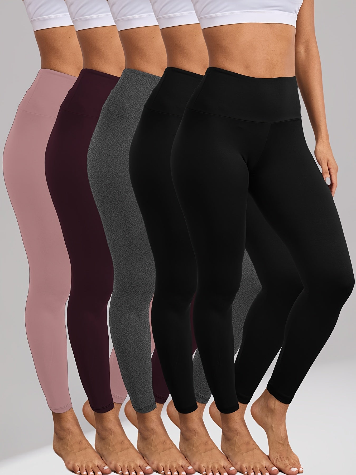 Women's High Waisted Tummy Control Leggings 5 Pack, Super Soft 4-Way Stretch Workout Yoga Running Pants, Full Length Non-Sheer Gym Leggings with Full Coverage All Season Comfort, Sizes S-XXL