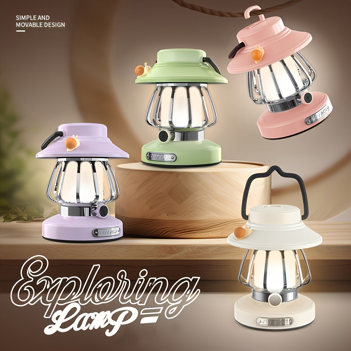 Rechargeable LED Camping Lantern 3-Tone Dimming USB Battery Dual Use - Portable Snail Design Freestanding Camp Light for Outdoor Camping Hiking Emergency - 18650 Battery Green White Pink Purple