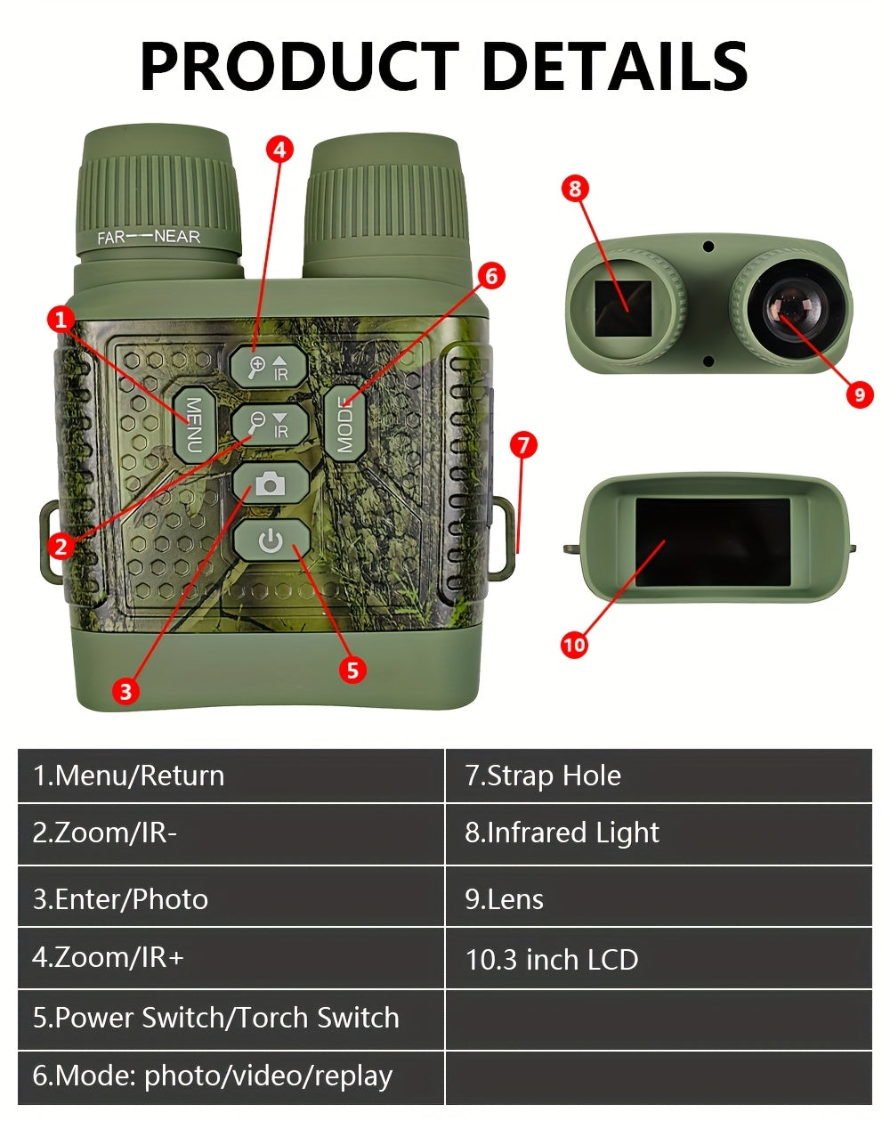 Night Vision Goggles 2.5K Binoculars 6X Digital Zoom 3-Inch HD Screen 7-Speed Infrared 2000mAh – Camouflage for Hunting Wildlife Watching Security
