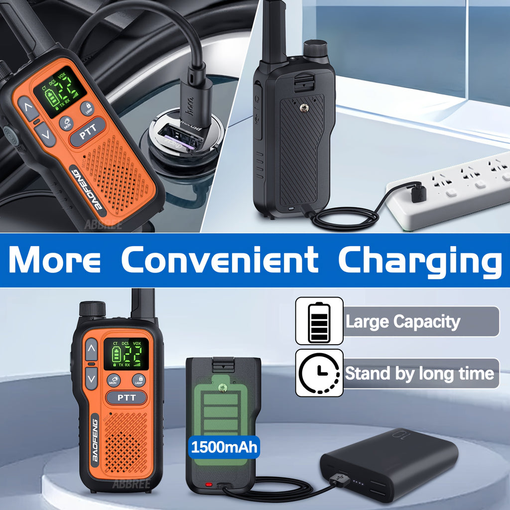 Baofeng Walkie Talkies 2 Pack 22 FRS Channels LCD Display VOX Hands-Free USB-C Rechargeable Built-In Flashlight – Long Range Two Way Radio for Hiking Camping Family Outdoor Adults