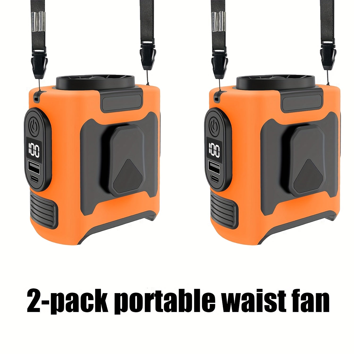 Wearable Belt Fan 10000mAh 3-in-1 – 40-Hour Hands-Free Cooling, 5-Speed 30000RPM Motor, Dual Clip, Built-In Flashlight & Phone Power Bank for Camping, Outdoor & Travel | 1 or 2 Pack