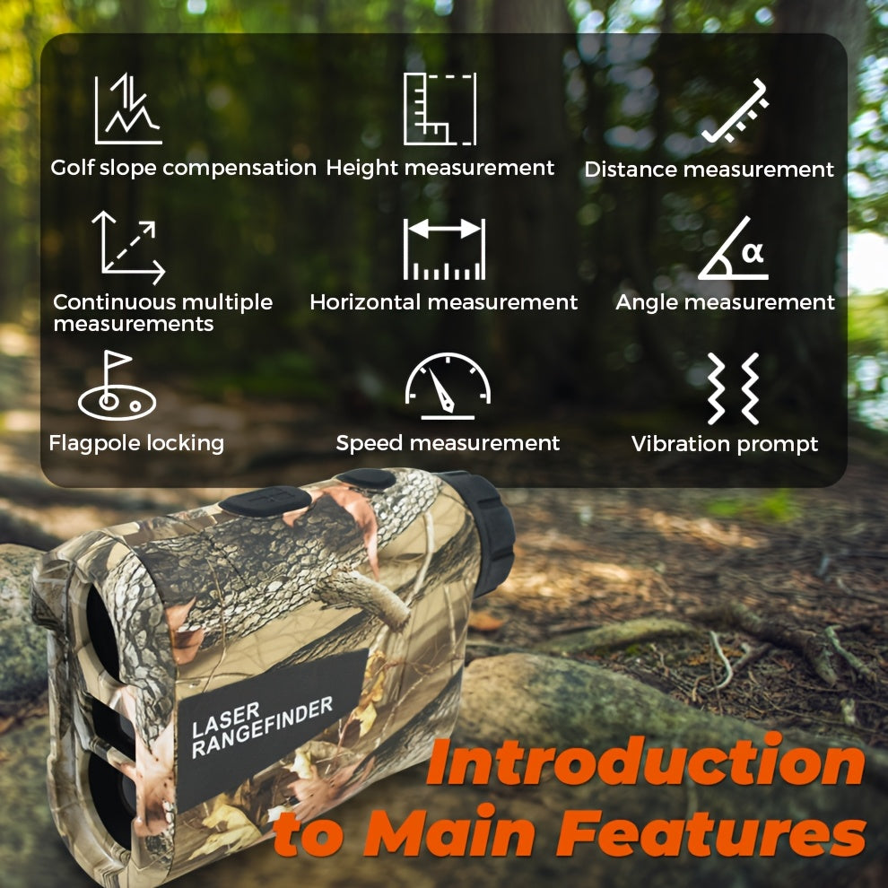 1200 Yard Laser Rangefinder Camouflage Rechargeable – Speed, Angle & Ballistic Compensation, Flagpole Lock, Type-C USB for Hunting, Golf, Archery & Hiking