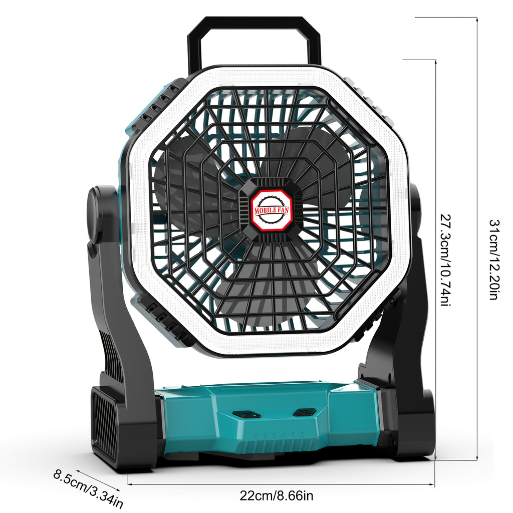 Camping Fan with LED Light Rechargeable USB Battery 4-Speed 3 Lighting Modes Hanging Rope Tent Outdoor Travel Indoor Portable