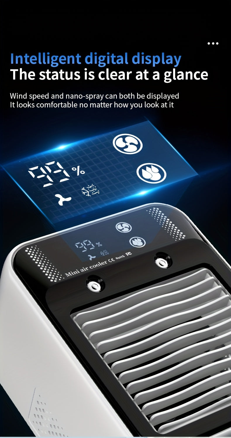 Portable Air Conditioner Fan - 6000mAh Rechargeable Personal Cooling Fan, USB-C Charging, 2 Wind Speeds & 2 Wind Modes, Touch Control, Indoor Outdoor Portable Mini AC Fan for Home, Office & Travel