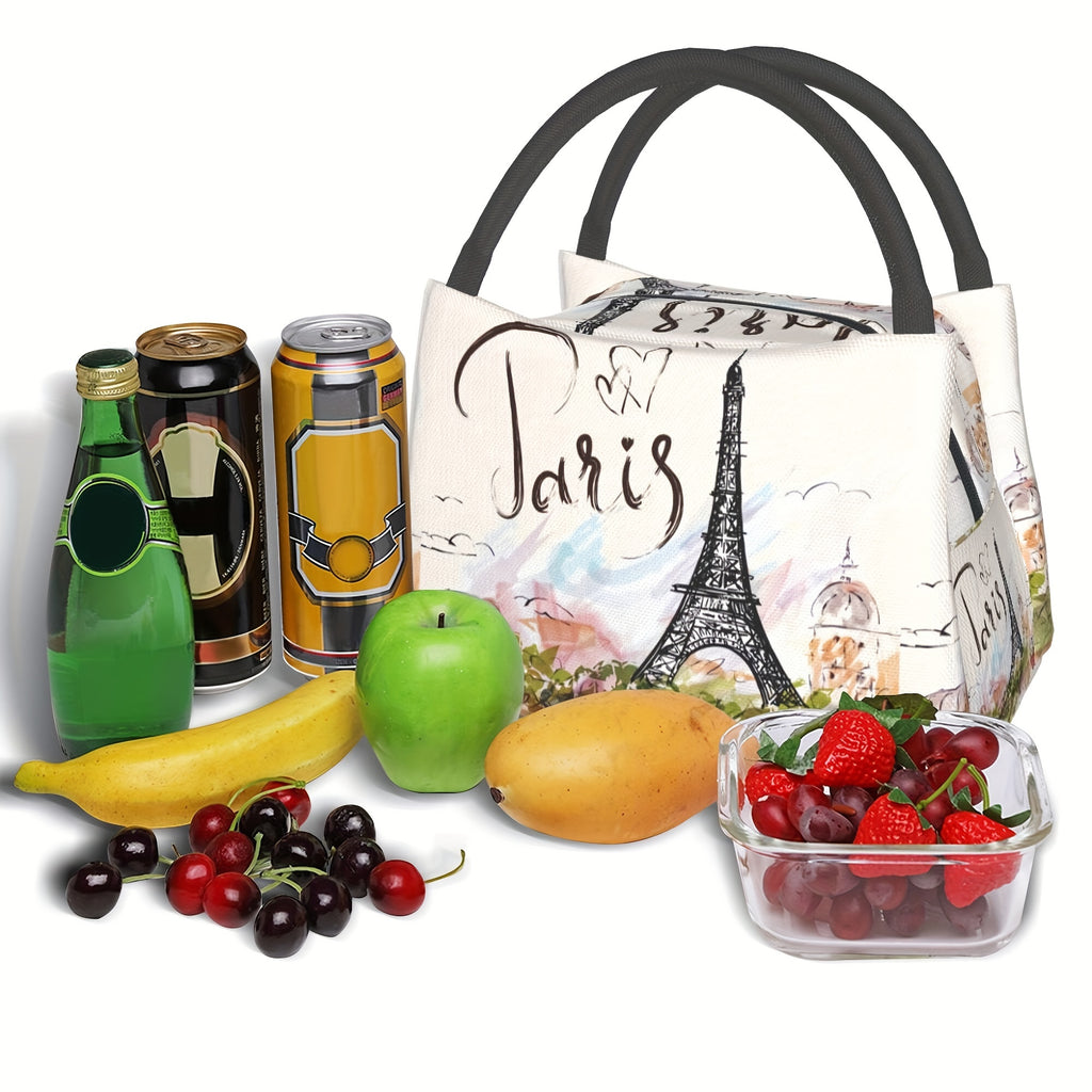 Eiffel Tower Insulated Lunch Bag Cooler Reusable Polyester Thermal Tote – 11x6.5x7 In for School Kids Teens Camping Picnic Beach Office Back to School Paris Gift