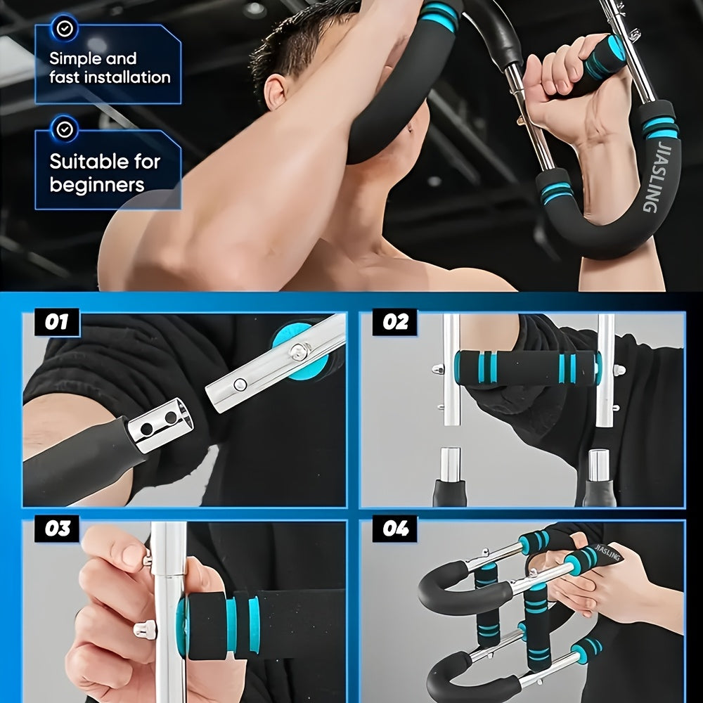 Arm Strength Trainer U-Shape 60-100LBS, Multi-Function Adjustable Forearm Chest Triceps Exerciser with 2-Level Spring Resistance Bands, Portable Home Gym Equipment with Comfortable Grip & Detachable Design