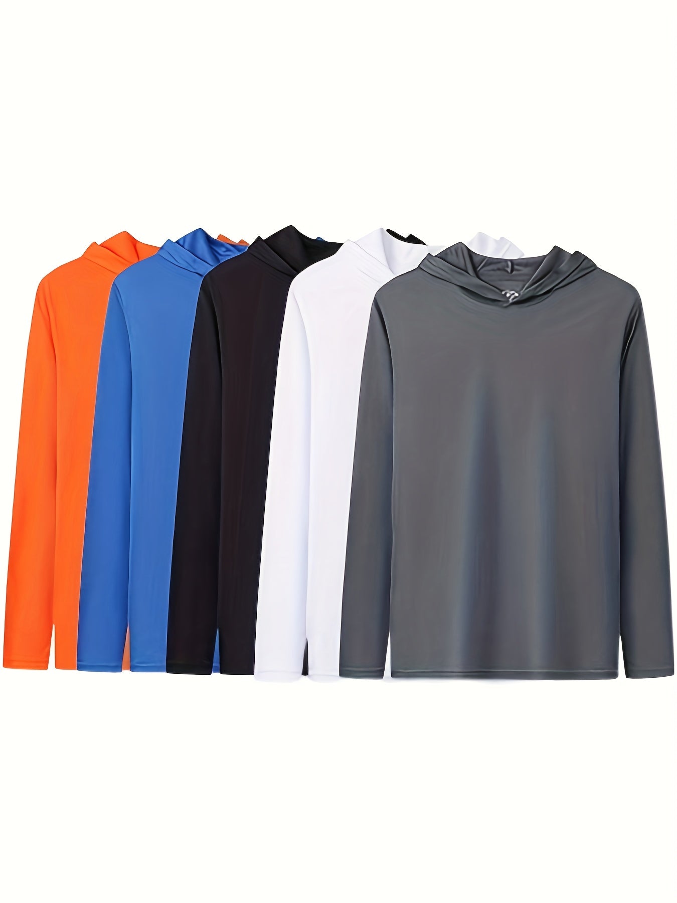 5-Pack Men's Quick-Dry Hooded Sweatshirt – Lightweight Breathable Athletic Hoodie for Running, Gym & Outdoor Sports, Sizes S-3XL, Mixed Colors (Black, White, Gray, Blue, Orange)