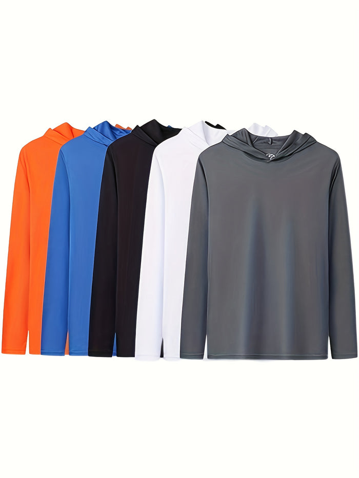 5-Pack Men's Quick-Dry Hooded Sweatshirt – Lightweight Breathable Athletic Hoodie for Running, Gym & Outdoor Sports, Sizes S-3XL, Mixed Colors (Black, White, Gray, Blue, Orange)
