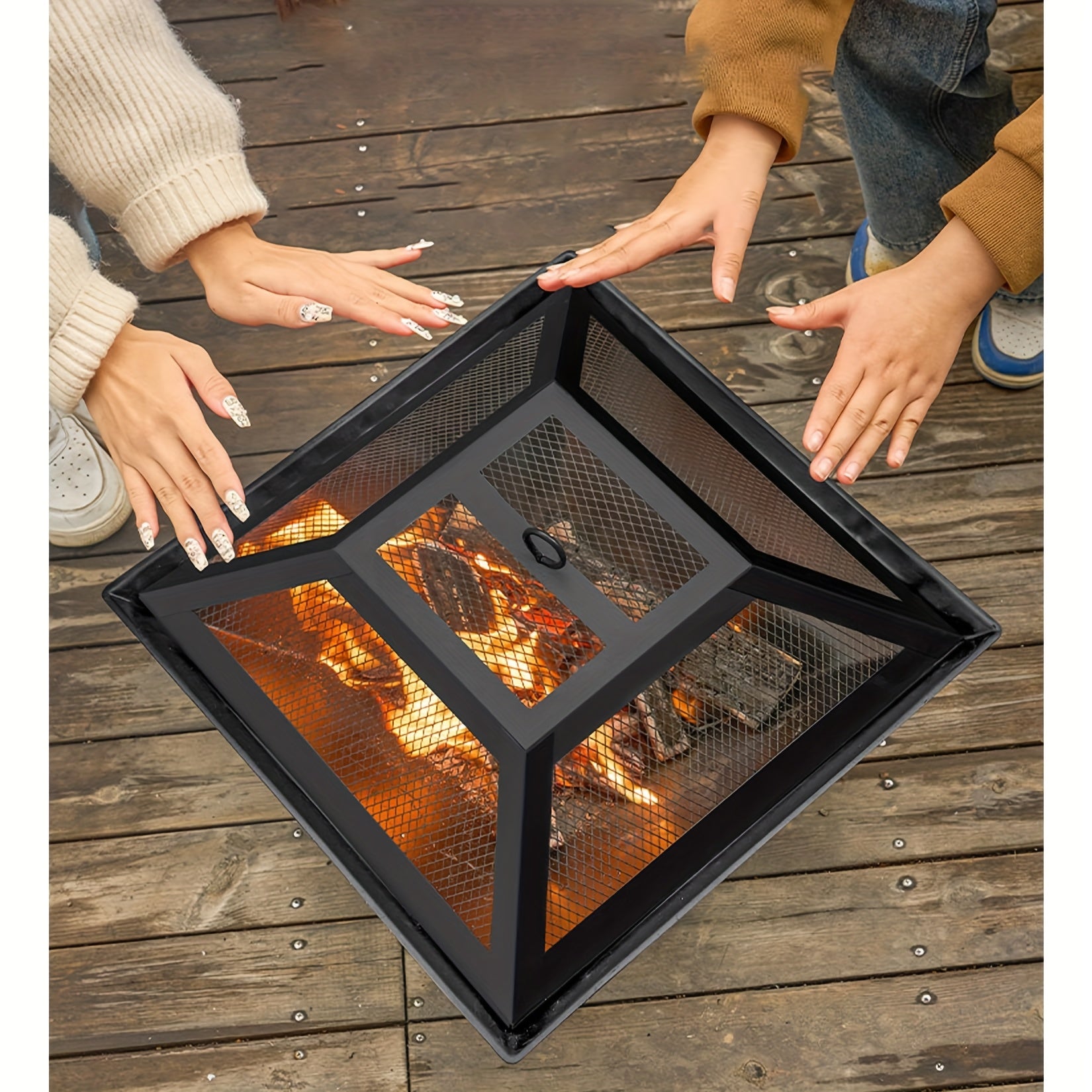 18.5 Inch Outdoor Fire Pit Heavy Duty Iron BBQ Grill with Combustion Grate, Ash Collector, Fireproof Cover & Charcoal Hook - Backyard Wood Burning Fire Bowl for Camping, Picnics, Patio, Thanksgiving