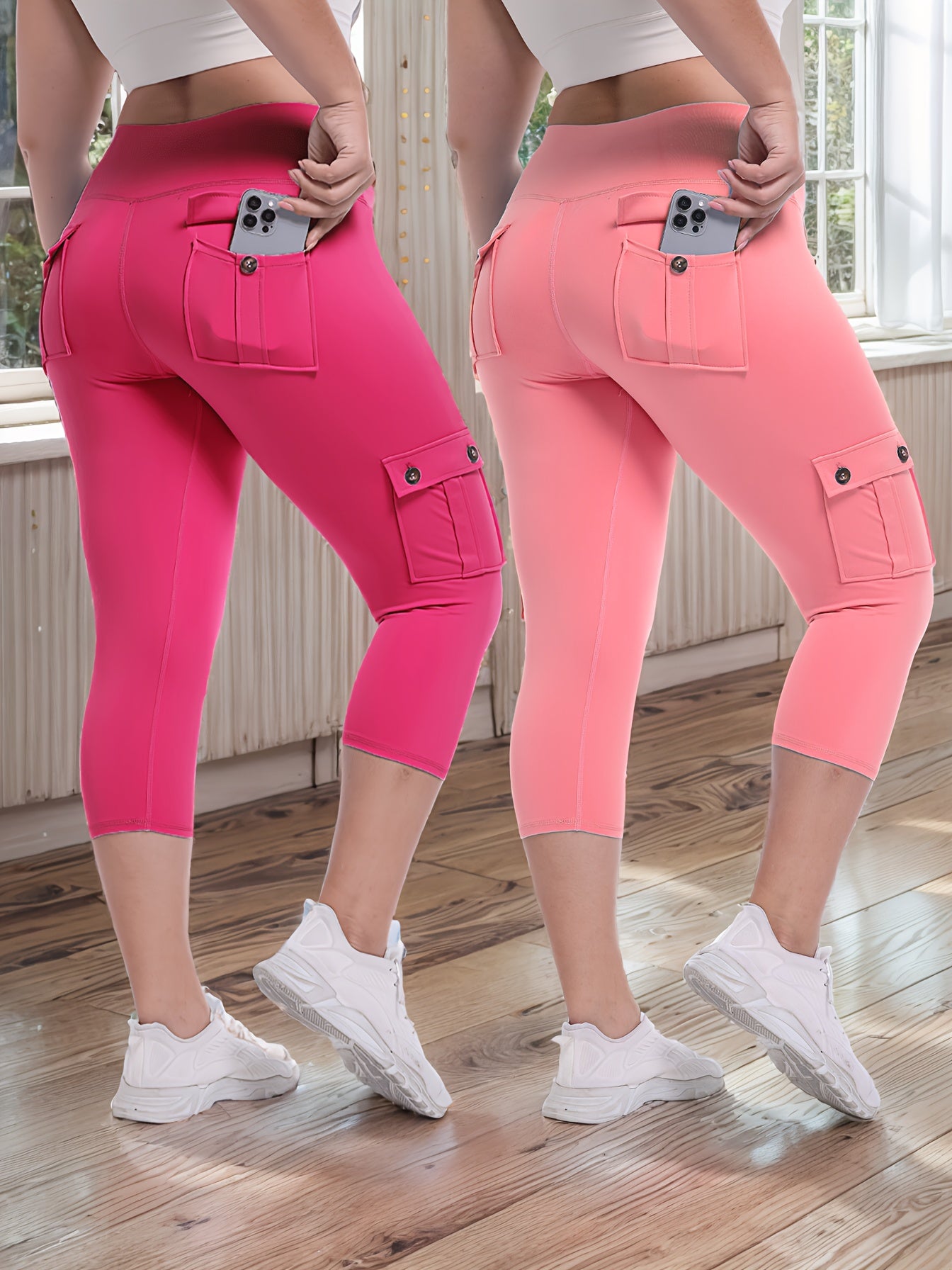 2pcs Capri Leggings Set Women High Waist Butt Lifting Yoga Workout Pants Tummy Control 4-Way Stretch Activewear S-XXL