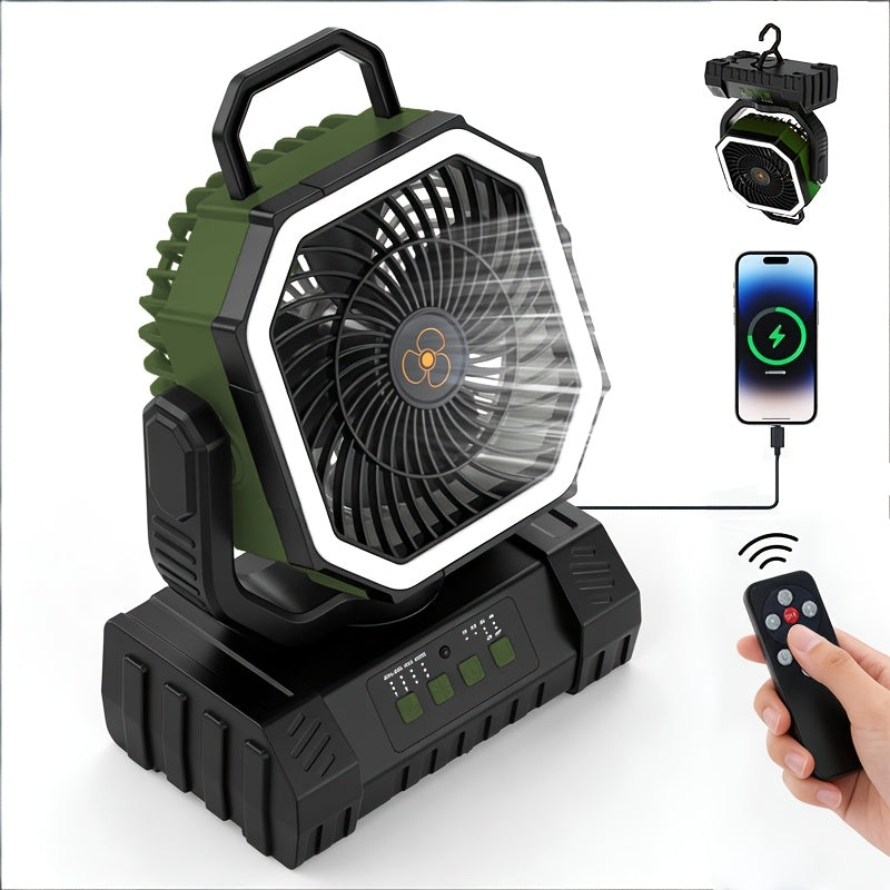 20000mAh Rechargeable Camping Fan 59-Hour Runtime Oscillating Tent Fan with Remote LED Lantern 4 Speeds USB Charging for Outdoor Patio Garage Power Outage Green Pink Orange