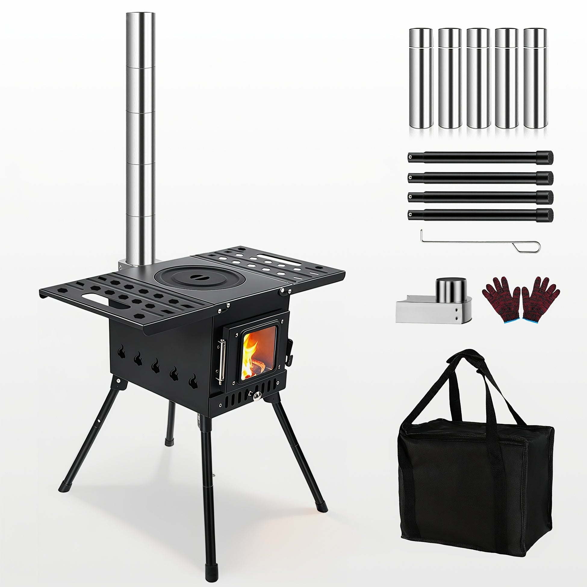 Wood Burning Camp Stove – Portable Cast Iron Outdoor Cooking Stove & Heater for Camping, Hiking, BBQ, Picnic, Off-Grid & Emergency Preparedness