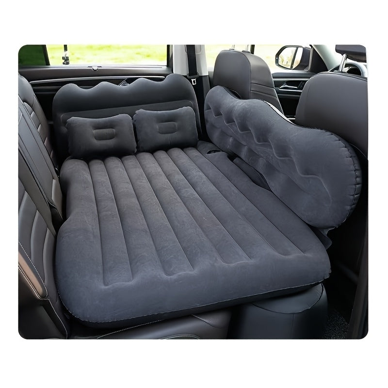Car Inflatable Bed Air Mattress for SUV Sedan – Portable Foldable Flocked Rear Seat Sleeping Mat for Camping Picnic Road Trip, Includes Air Pump, Black Beige Pink Grey
