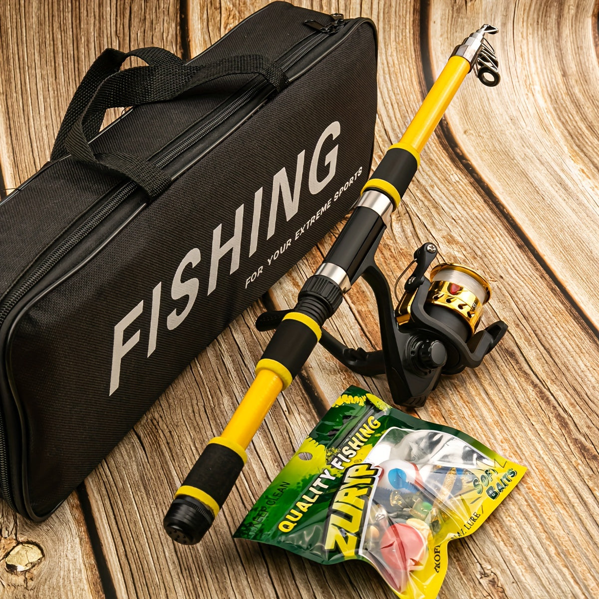 Fishing Combo Kit Surf & Boat – 6ft or 7ft Hi-Visibility Spinning Rod, Pre-Spooled Reel & 12 T-Tail Soft Lures, Lockable Travel Fishing Set for Beginners & Pros