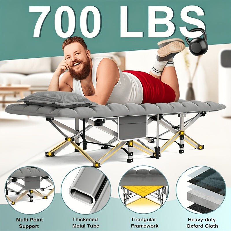 Folding Camping Cot with Mattress Heavy Duty 500/600/700 LBS – Portable Sleeping Bed for Adults, Tent Camping, Outdoor Use, Includes Carrying Bag, Black/Grey