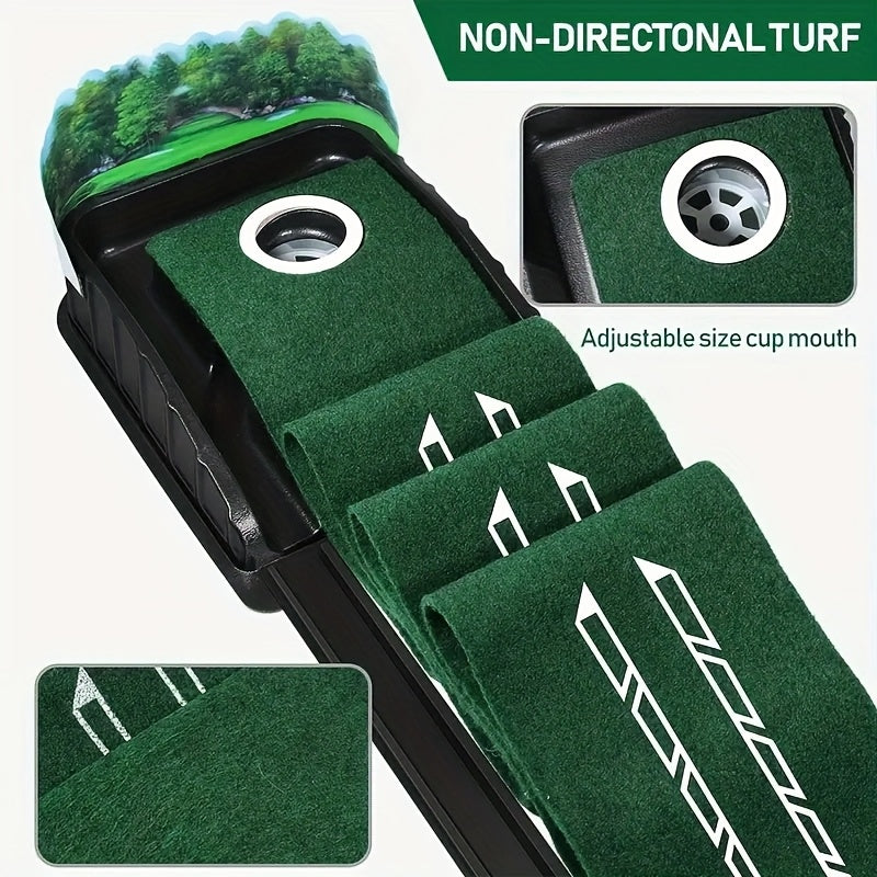 Golf Putting Mat with Automatic Ball Return System – 3/5/7ft Professional Putting Green, Ball Collector & Putting Tracks | Indoor & Outdoor Golf Training Aid for Skill Improvement