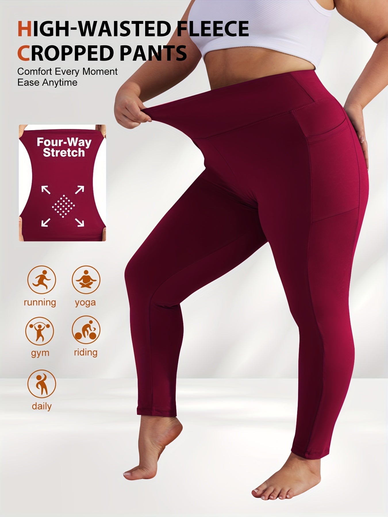 Women's Plus Size Yoga Pants with Pockets – Warm Thermal Leggings, High Elasticity, Tight-Fit Sports Base Layer for Fall & Winter, 1XL-5XL