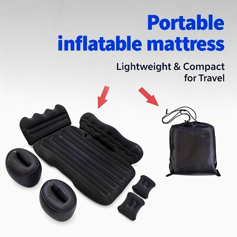 Car Inflatable Bed Air Mattress for SUV Sedan – Portable Foldable Flocked Rear Seat Sleeping Mat for Camping Picnic Road Trip, Includes Air Pump, Black Beige Pink Grey