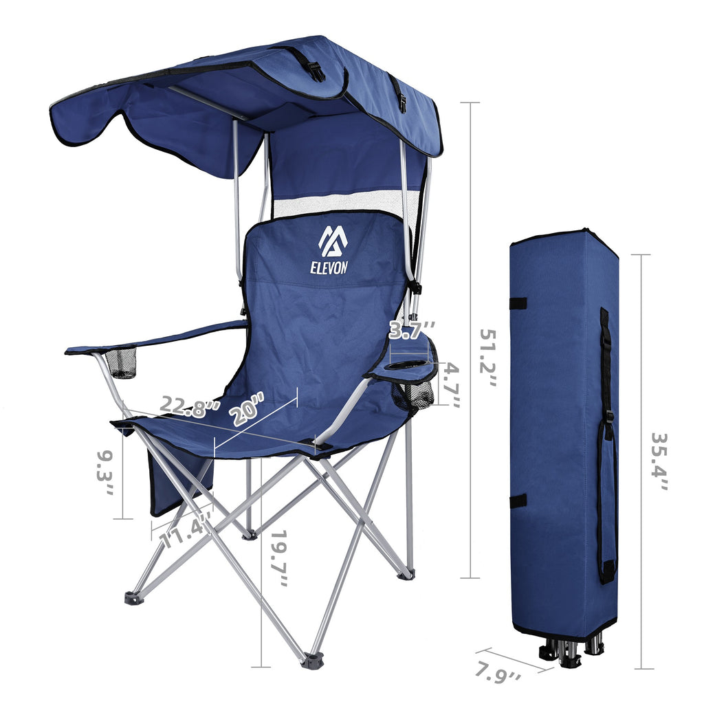 Folding Camping Chair with Canopy Sunshade Portable Beach Chair – 225 lbs Support Wide Seat Cup Holder Carrying Bag for Outdoor Lawn