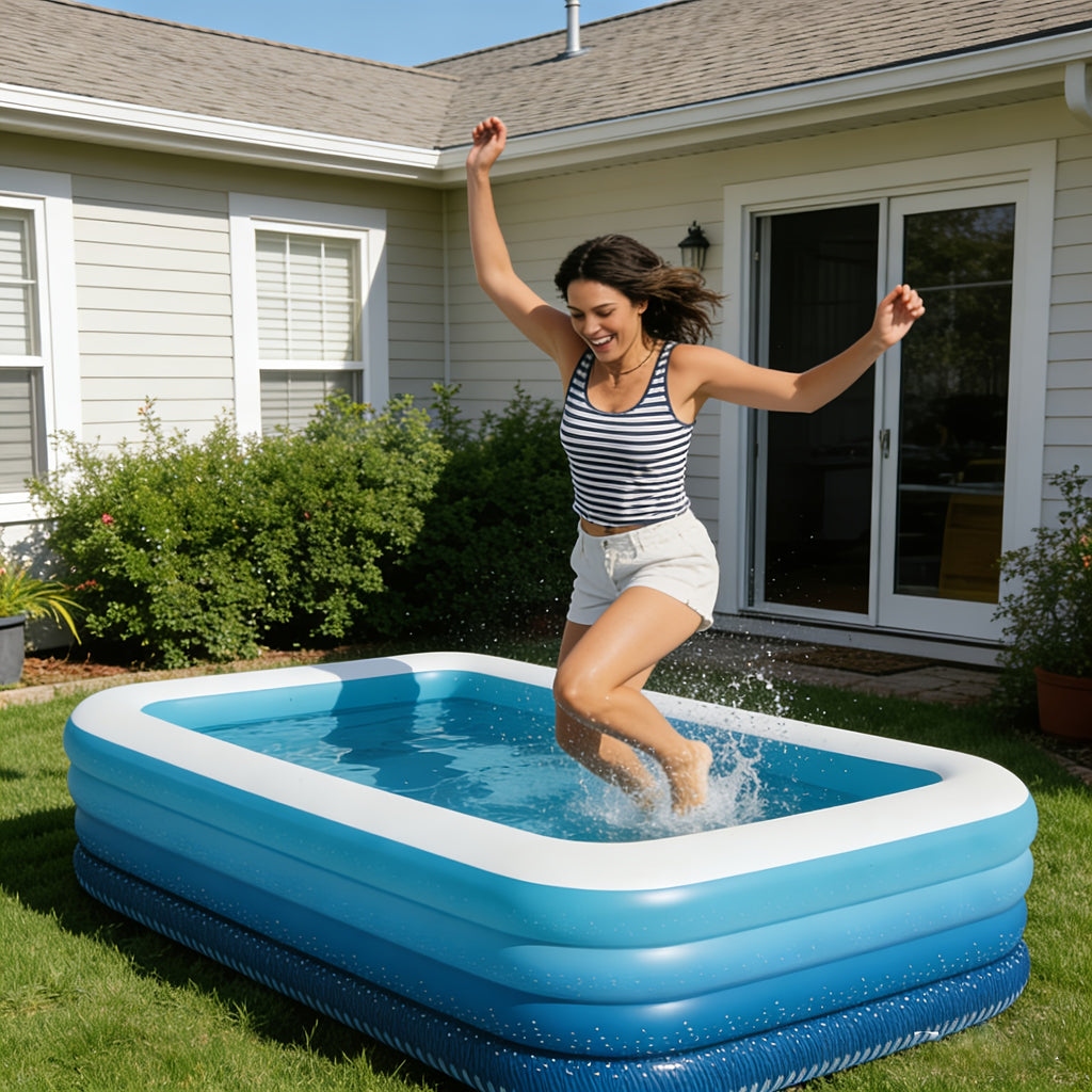 Inflatable Swimming Pool for Adults Thickened 3-4 Layer Foldable Portable Backyard Pool - Above Ground Family Pool for Home Courtyard Outdoor - Navy Blue Sea Blue 70-125 Inch