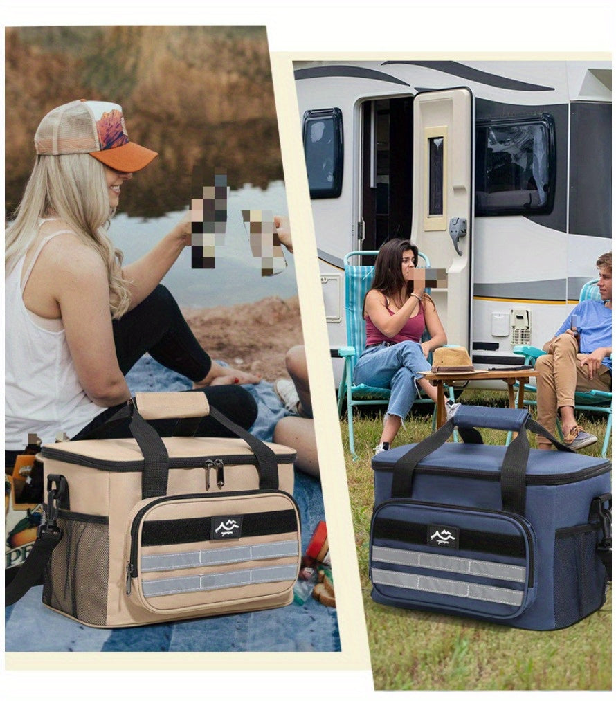 Large Capacity Insulated Cooler Bag Picnic Bag – Portable Crossbody Refrigerated Lunch Bag with Foil Storage Bags for Outdoor Camping Travel Black Grey Navy Khaki