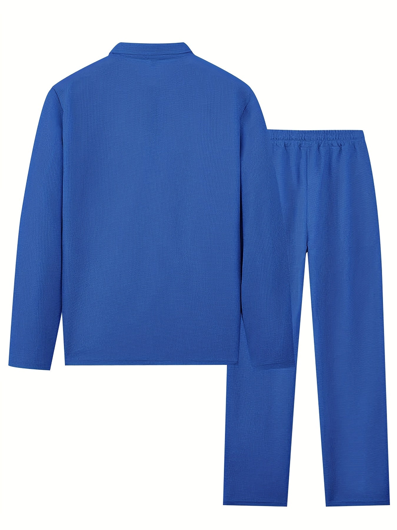 Men's Waffle Long Sleeve Set – 2-Piece Sports & Leisure Tracksuit with Pants, Breathable Polyester Knit, Regular Fit for Spring Autumn Daily Wear, M-XXXL