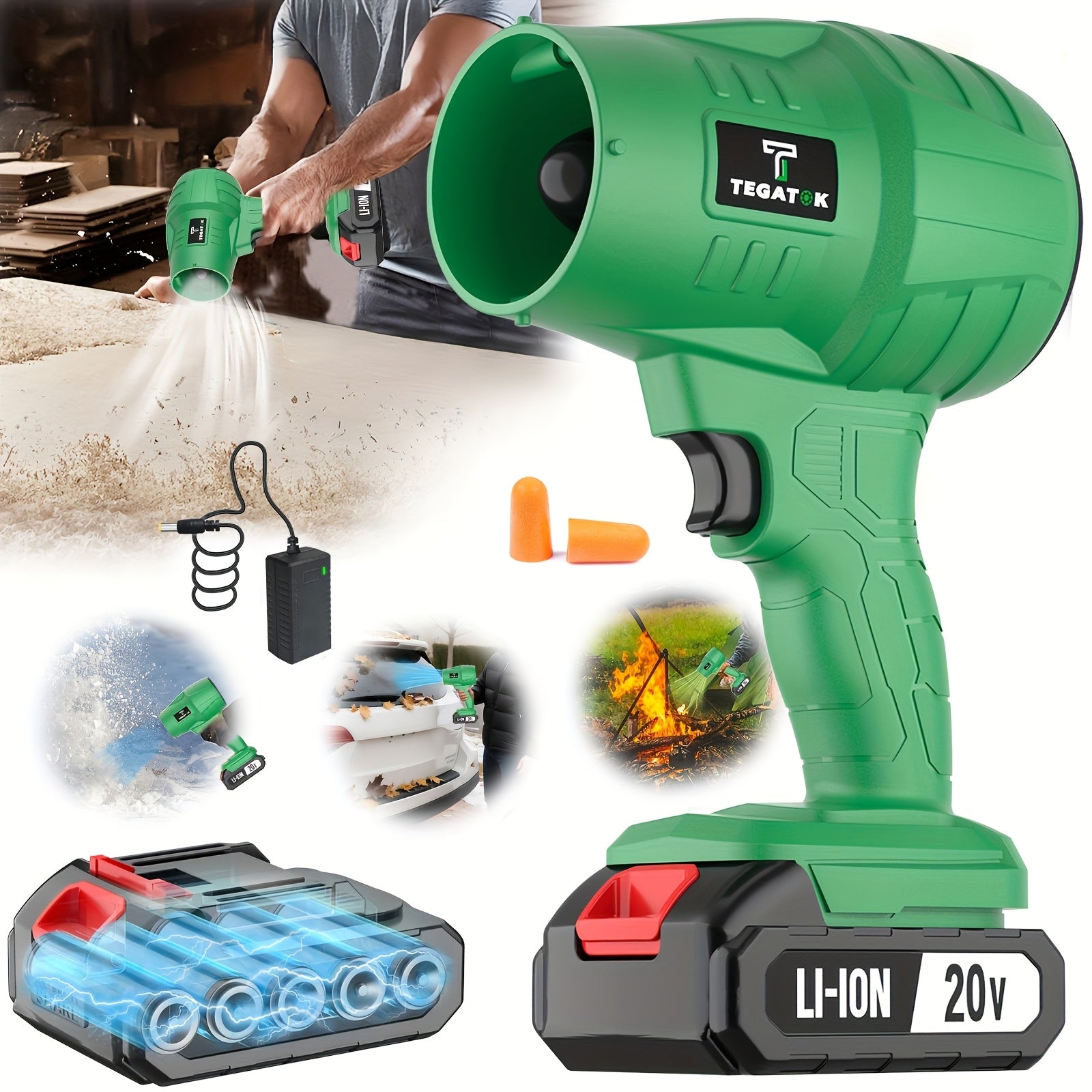 Cordless Leaf Blower 20V 20000RPM – Electric Handheld Blower with Battery & Nozzle for Leaves Dust Snow Car Drying Patio Garage Yard Cleanup – 2.0AH & 4.0AH Kit Options